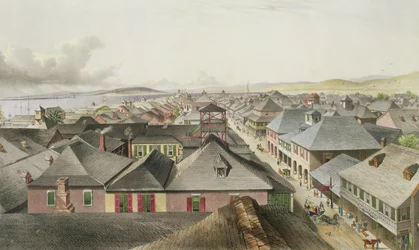 Stad Kingston vanuit de Commercial Rooms, kijkend naar het westen, plaat 20 uit West Indian Scenery: Illustrations of Jamaica, gegraveerd door de kunstenaar, uitgegeven 1838-40